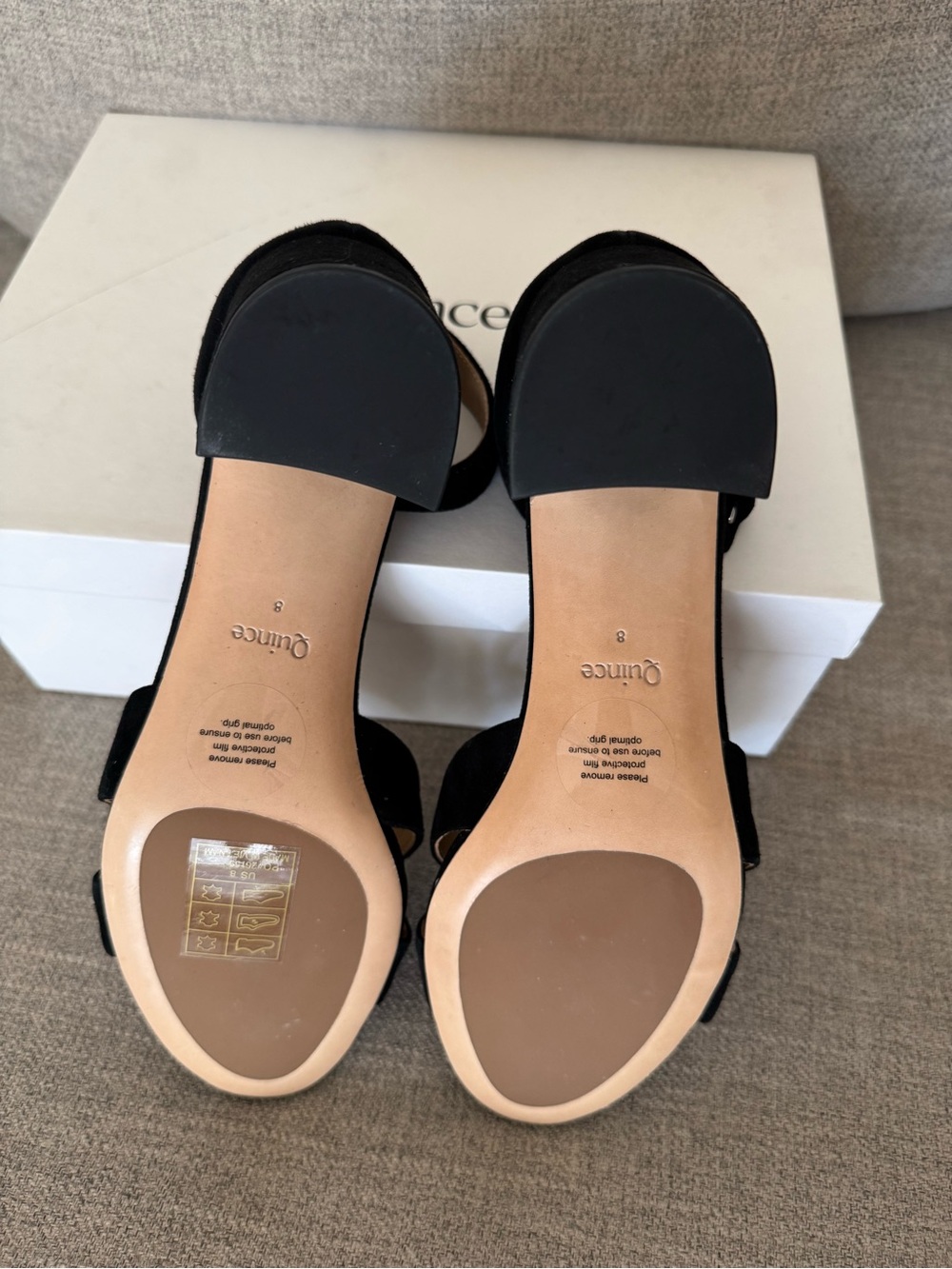 ✨ NWT Quince Italian Leather Crisscross Block Heel Sandals Black Suede. Size: 8 - Picture 7 of 10